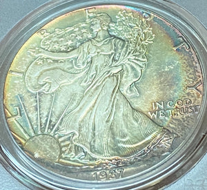 1987 American Silver Eagle MS-66 PCGS Rainbow Toned