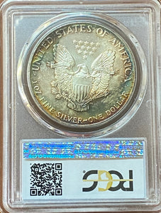 1987 American Silver Eagle MS-66 PCGS Rainbow Toned