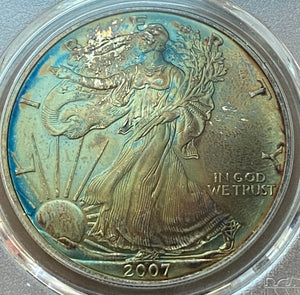 2007 American Silver Eagle MS-65 PCGS Rainbow Toned